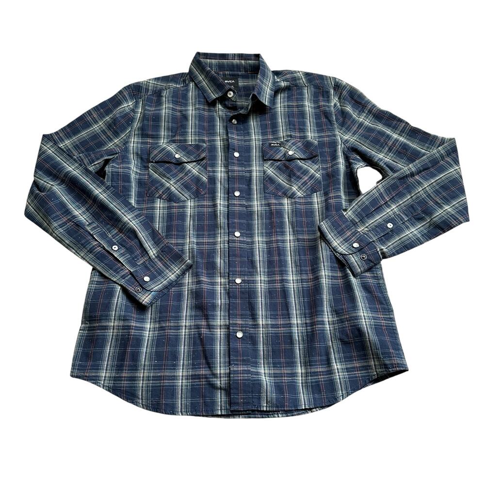 RVCA Blue Neps Plaid Long Sleeve Button Down‎ Shirt Men’s Size Small NWT